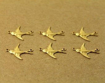 6 pc. Raw Brass 2 Loop Bird Connector Facing Left - made in USA Sparrow Swallow Songbird Flying West Spring Summer Birds Flight | RB-037