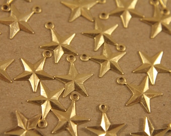 16 pc. Raw Brass Barn Stars with Loop: 11mm by 12mm - made in USA | RB-233