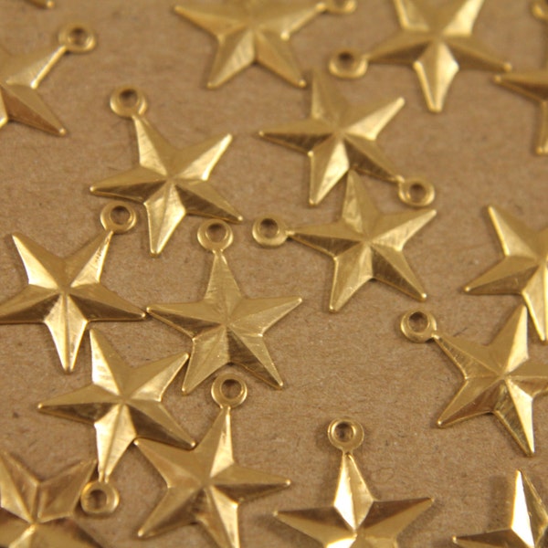 16 pc. Raw Brass Barn Stars with Loop: 11mm by 12mm - made in USA | RB-233