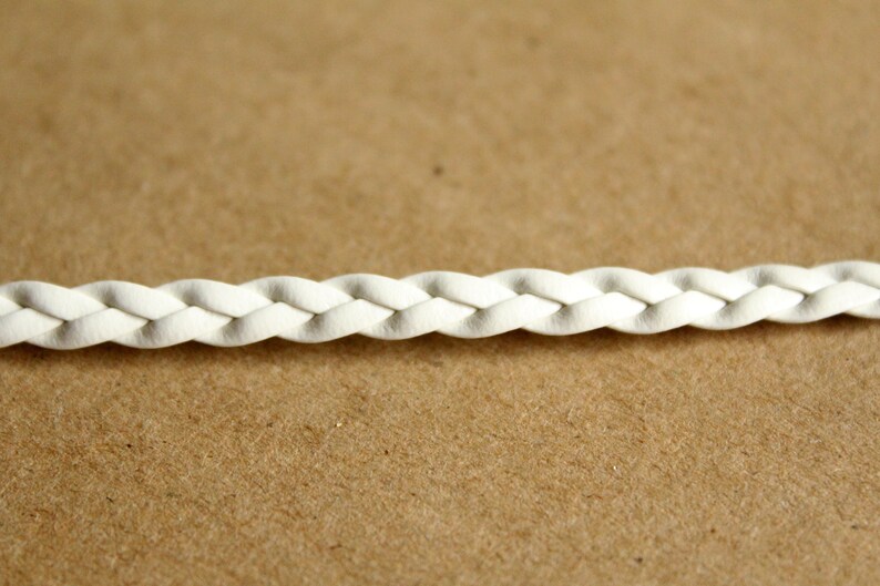 bracelet making flat vegan leather CH-008-50ft jewelry supplies woven braid 50 ft 5mm by 2mm White Faux Leather Braided Cord