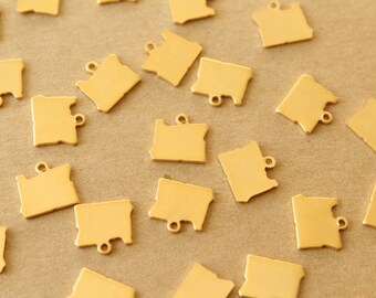 6 pc. Gold Plated Brass Oregon State Charms / Blanks: 11mm by 10mm - made in USA | GLD-225