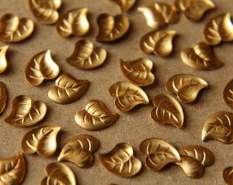 10 pc. Tiny Raw Brass Curved Leaves: 6.5mm by 6mm - made in USA | RB-063