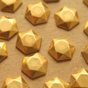 6 pc. Raw Brass Domed Faceted Geometric Hexagon: 11mm by 12mm - made in USA | RB-212