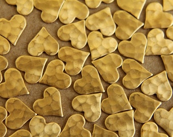 16 pc. Raw Brass Hammered Heart: 8mm by 8mm - made in USA * Also available in 80 piece * | RB-008