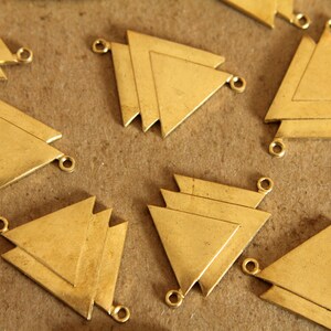 2 pc. Raw Brass Geometric Triple Triangle Connectors: 30mm by 19mm made in USA RB-128 image 1