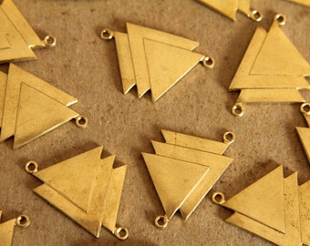 2 pc. Raw Brass Geometric Triple Triangle Connectors: 30mm by 19mm - made in USA | RB-128