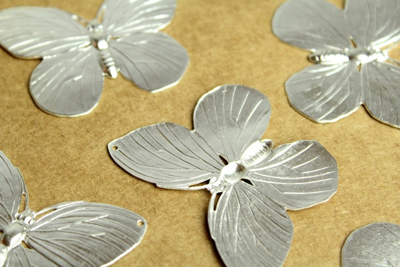 1 pc. Silver Plated Brass Butterfly Stamping: 52mm by 38mm made in USA SI-299 image 2