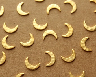 12 pc. Gold Plated Brass Hammered Moon Stampings: 9mm by 6mm - made in USA | GLD-002