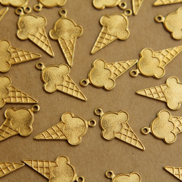 5 pc. Raw Brass Ice Cream Cone Charms: 21mm by 12mm - made in USA | RB-412