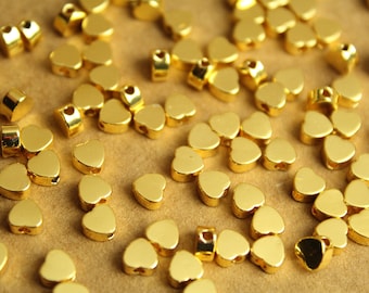 18 pc. Gold Plated Brass Heart Beads, 5mm by 4.5mm | FI-543