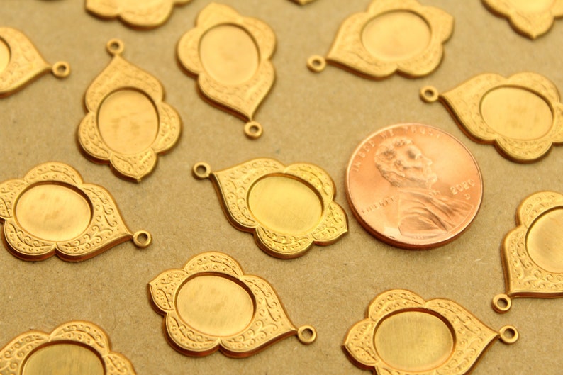 8 pc. Raw Brass Scalloped Oval Cabochon Setting Charms: 23mm by 15mm made in USA RB-1309 image 4