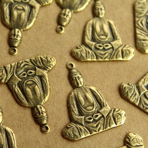 4 pc. Antique Brass Plated Sitting Buddha Charms: 28mm by 24mm - made in USA | AB-227