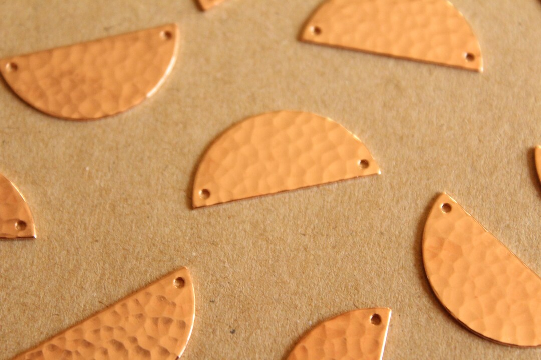 2 Pc. Rose Gold Plated Brass Hammered Half Circle With Two Etsy
