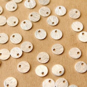 20 pc. Sterling Silver Plated Brass Tiny Brushed Circle Charms, 6mm diameter | FI-171*