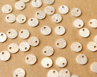 20 pc. Sterling Silver Plated Brass Tiny Brushed Circle Charms, 6mm diameter | FI-171*