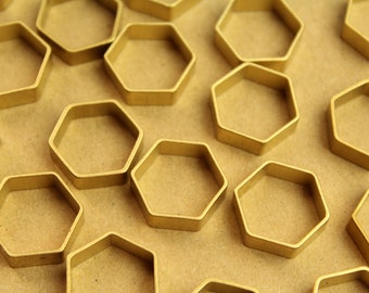 6 pc. Raw Brass Hexagon Links: 18mm by 6mm | FI-057*