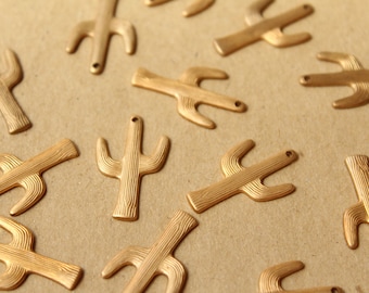 8 pc. Raw Brass Cactus Charms, 25.5mm by 15mm - made in USA | RB-1034