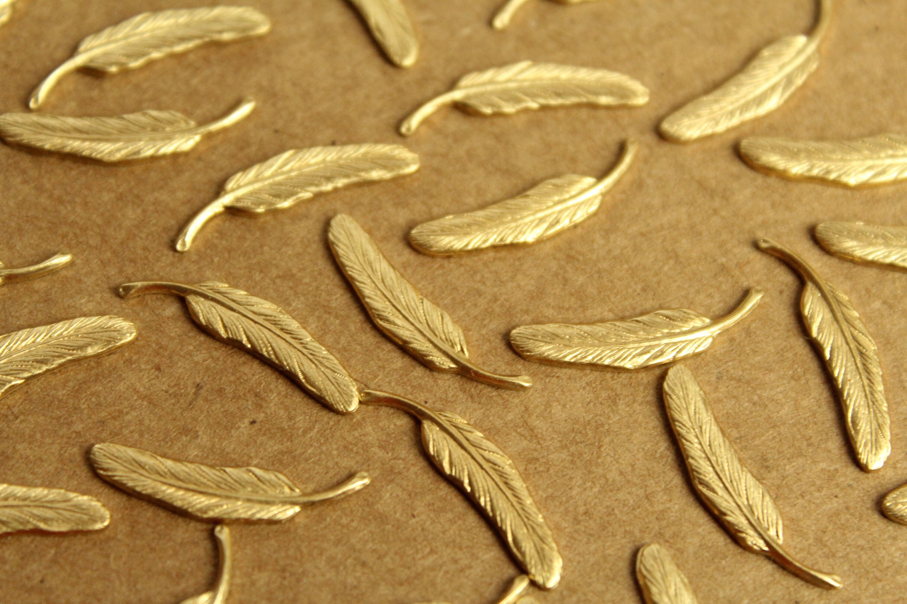 4 Pc. Raw Brass Detailed Feathers: 23.5mm by 5mm - Made in USA