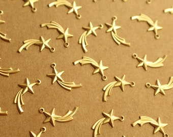 10 pc. Small Raw Brass Shooting Star Charms: 8mm by 17mm - made in USA | RB-1328