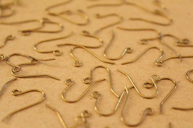 50 pc. Raw Brass Earring Hooks Simple Earwires Unplated Brass 18.5mm FI-443 image 2