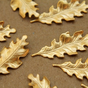 8 pc. Small Raw Brass Oak Leaves: 27.5mm by 11mm - made in USA | RB-191