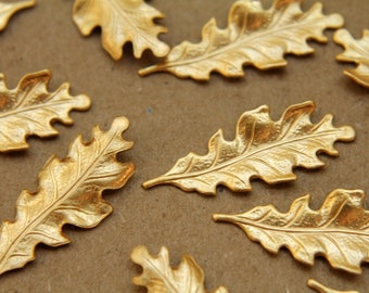 10 pc. Small Raw Brass Oak Leaves: 27.5mm by 11mm - made in USA | RB-191