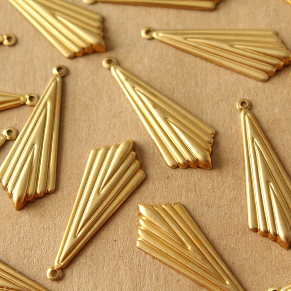 6 pc. Raw Brass Art Nouveau Lined Domed Rhombus Charms: 32mm by 12mm - made in USA | RB-738*