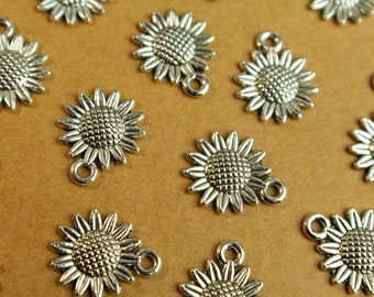 20 pc. Antique Silver Sunflower Charms, 18.6mm by 15mm by 2.5mm | MIS-278