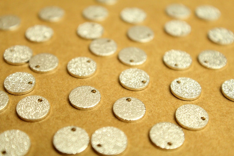Platinum Plated Brass Textured Circle Charms 8mm in diameter FI-574 6 pc