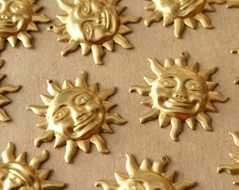 6 pc. Large Raw Brass Sun Stampings: 33mm in diameter - made in USA | RB-1403