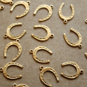 8 pc. Medium Raw Brass Horseshoe Charms: 16mm by 11mm - made in USA | RB-1155