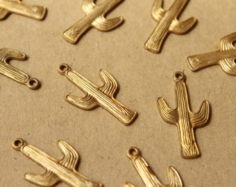 1 pc. Raw Brass Cactus Charms, 29mm by 16mm - made in USA | RB-1062