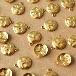 20 pc. Raw Brass Moon Face Charms: 12mm x 10.5mm made in USA RB-1405 image 2