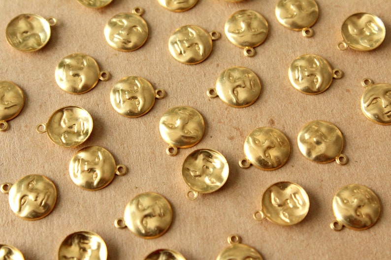 20 pc. Raw Brass Moon Face Charms: 12mm x 10.5mm made in USA RB-1405 image 2