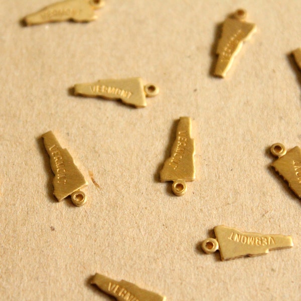 8 pc. Raw Brass Stamped Vermont State Charms: 6mm by 15mm - made in USA | RB-1071