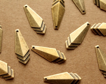 6 pc. Antique Brass Plated Narrow Layered Geometric Charm: 24mm by 10mm - made in USA | AB-126