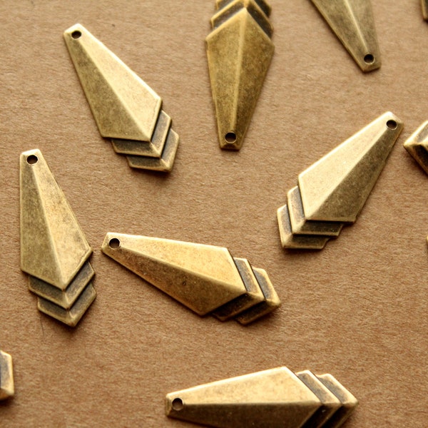 6 pc. Antique Brass Plated Narrow Layered Geometric Charm: 24mm by 10mm - made in USA | AB-126