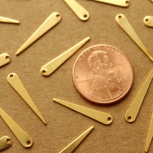 18 pc. Gold Plated Brass Narrow Spike Charms with One Hole: 19mm by 3.5mm made in USA GLD-017 image 3