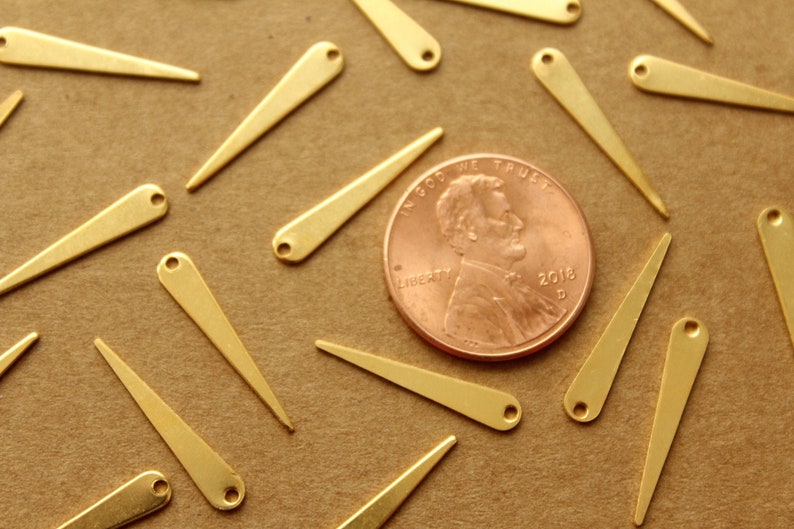 18 pc. Gold Plated Brass Narrow Spike Charms with One Hole: 19mm by 3.5mm made in USA GLD-017 image 3