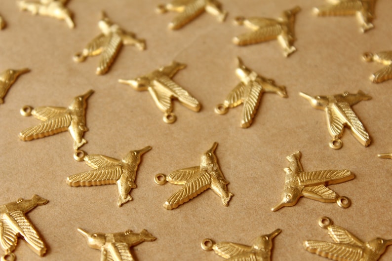 14 pc. Raw Brass Hummingbird Charms: 19mm by 16mm made in USA RB-746 image 4