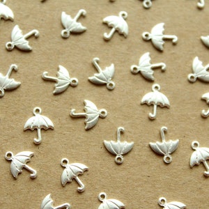 12 pc. Tiny Silver Plated Brass Umbrella Charms: 10mm by 8mm - made in USA | SI-255