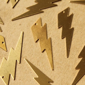 8 pc. Large Raw Brass Lightning Bolt Charms: 45mm by 12mm - made in USA | RB-634