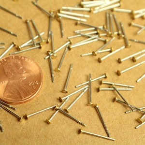 100 pc. Stainless steel earring posts with raw brass pads, 2mm pad FI-597 image 4