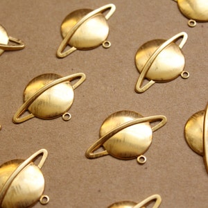 8 pc. Large Raw Brass Saturn Charms: 32mm by 22mm made in USA RB-925 image 1