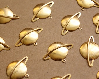 8 pc. Large Raw Brass Saturn Charms: 32mm by 22mm - made in USA | RB-925