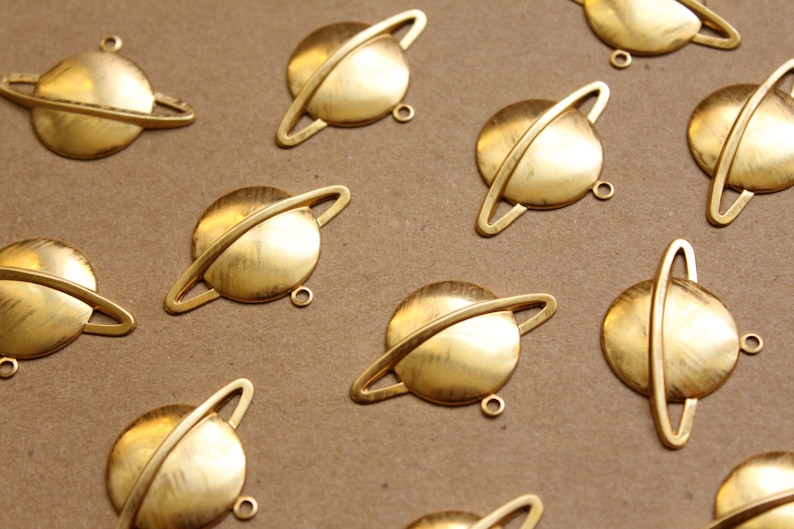 8 pc. Large Raw Brass Saturn Charms: 32mm by 22mm made in USA RB-925 image 1