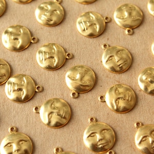 20 pc. Raw Brass Moon Face Charms: 12mm x 10.5mm made in USA RB-1405 image 1