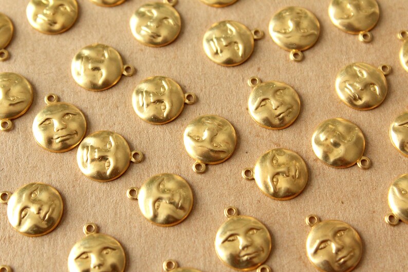 20 pc. Raw Brass Moon Face Charms: 12mm x 10.5mm made in USA RB-1405 image 1