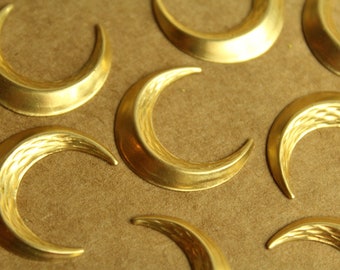 8 pc. Raw Brass Domed Textured Moons: 23.5mm by 27mm - made in USA | RB-1276