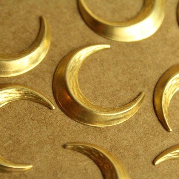 8 pc. Raw Brass Domed Textured Moons: 23.5mm by 27mm - made in USA | RB-1276